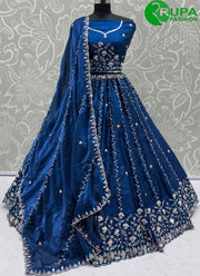 Lovely Royal Blue Color Satin Silk Designer Party Wear Lehenga Choli